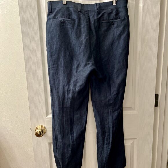 Louis Raphael Tailored Men's Linen Blend Dress Pants 36x30 Navy Blue Preppy - Picture 3 of 10